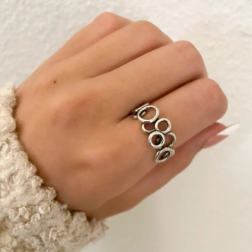 925 Sterling Silver Geometric Ring Circle Ring Band Stackable Minimalist Ring